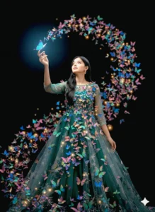 Viral Glowing Butterfly Gemini prompt girl