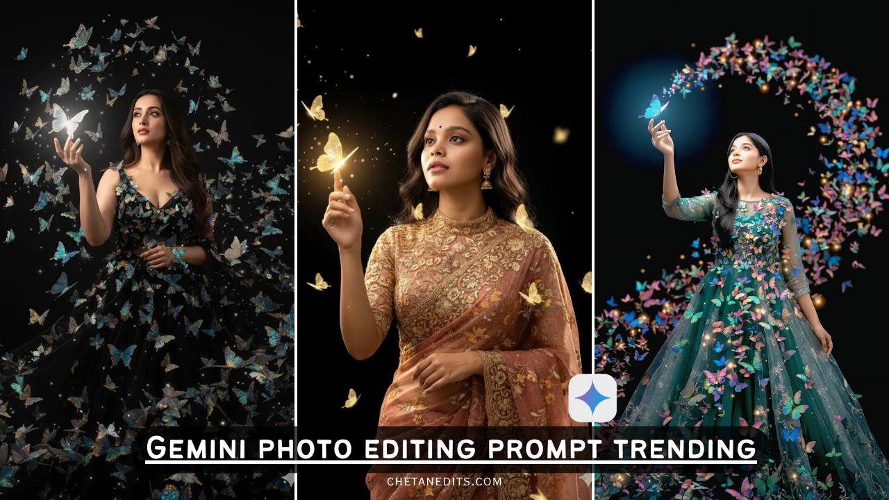 Viral Glowing Butterfly Gemini prompt girl