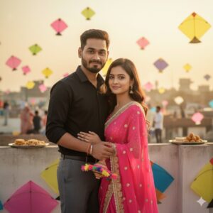New 20 Makar Sankranti Stylish Couple Gemini Photo Prompt