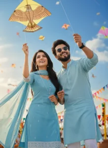 New 20 Makar Sankranti Stylish Couple Gemini Photo Prompt