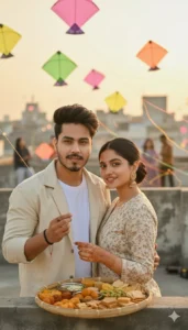 New 20 Makar Sankranti Stylish Couple Gemini Photo Prompt